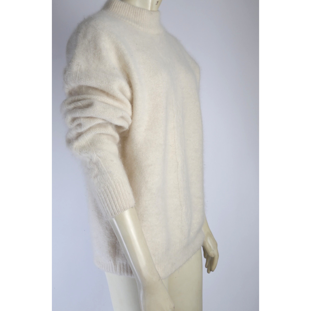 Vintage Talbots Cream Sweater Fuzzy Lambswool Angora Blend Mock Neck Soft Knit M